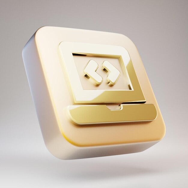 Laptop Code icon. Golden Laptop Code symbol on matte gold plate. 3D rendered Social Media Icon.