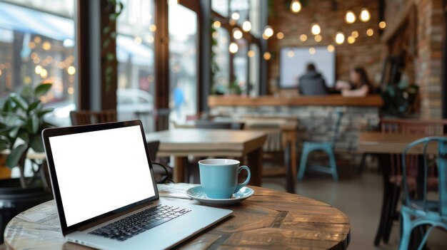 Photo the laptop and coffee cup