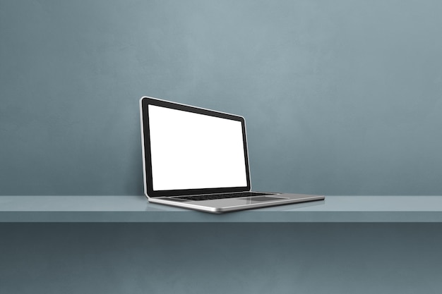 Laptop computer on grey shelf background