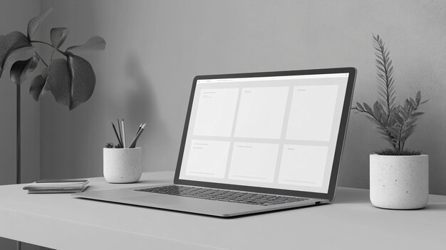 Laptop Computer Mockup with Blank Wireframing Pages