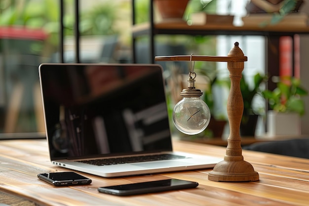 A laptop computer sitting on top of a wooden desk