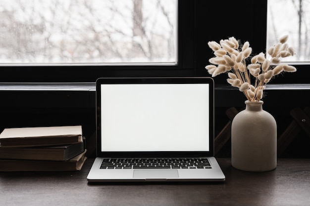 Laptop computer with blank copy space screen display