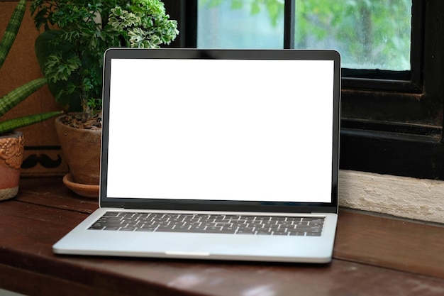 Laptop computer with blank screen mockup template background