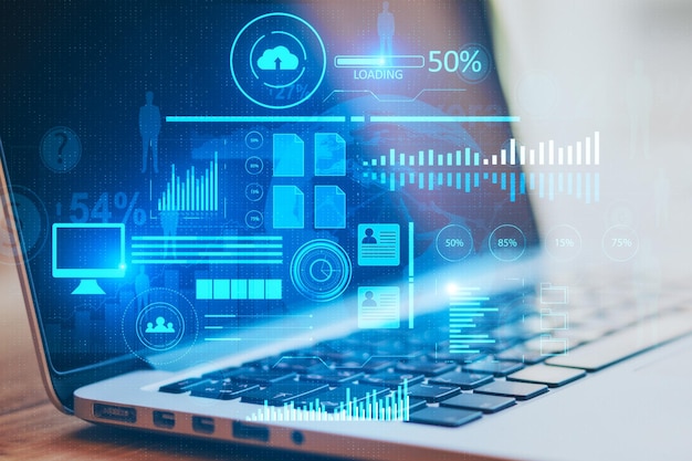 Laptop computer with business chart