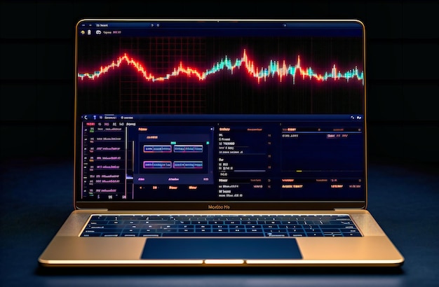 A laptop computer with a trading screen on it