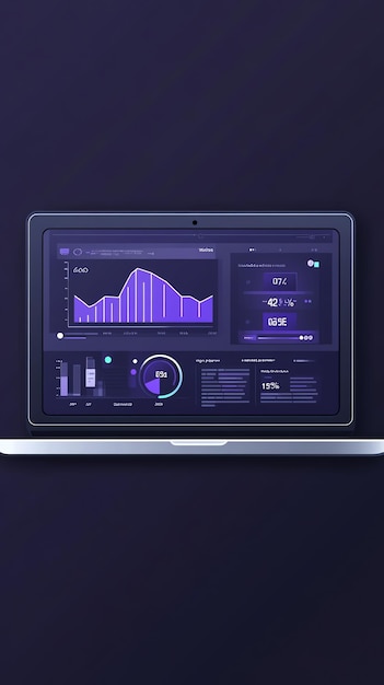 Photo a laptop displaying a graph charts and data on a dark background