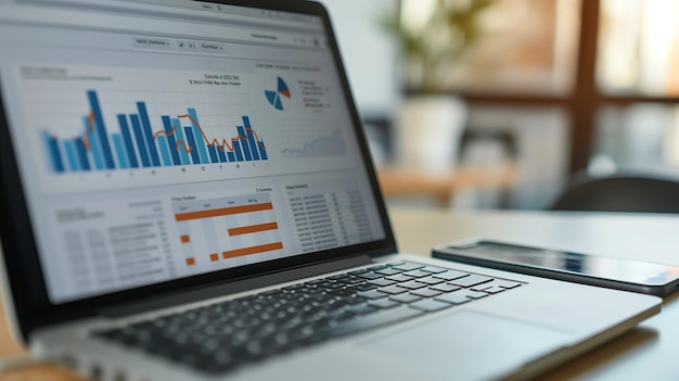 Laptop Displaying Insurance Quote Comparison Charts and Graphs in Modern Office