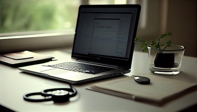 Laptop of a doctor on a desk Generative AI