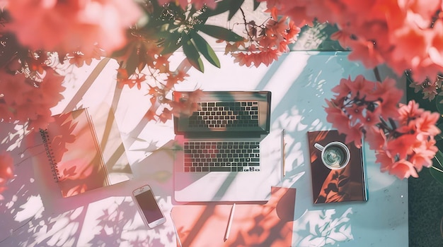 Photo a laptop and a flower captured beautifully