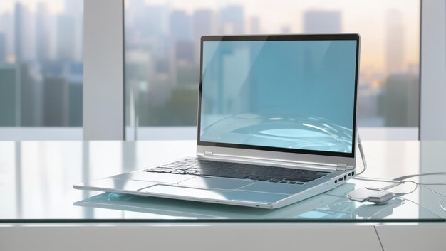 Laptop on Glass Table