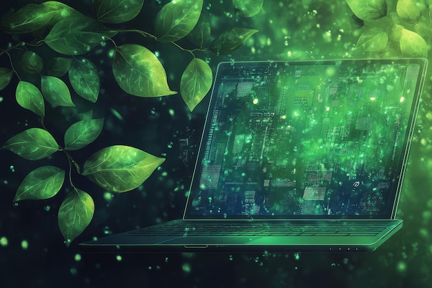 Laptop in a Green Forest Setting