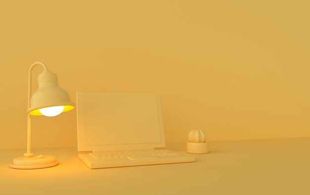 Laptop lamp cactus rendering