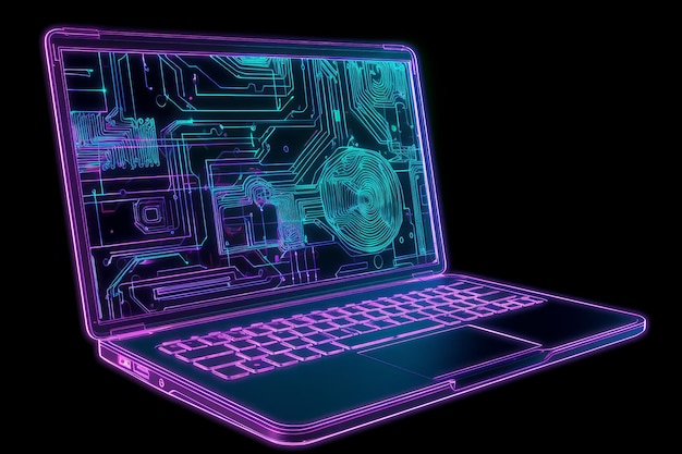 Laptop made of neon Generate Ai