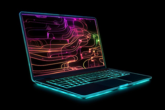 Laptop made of neon lights Generate Ai