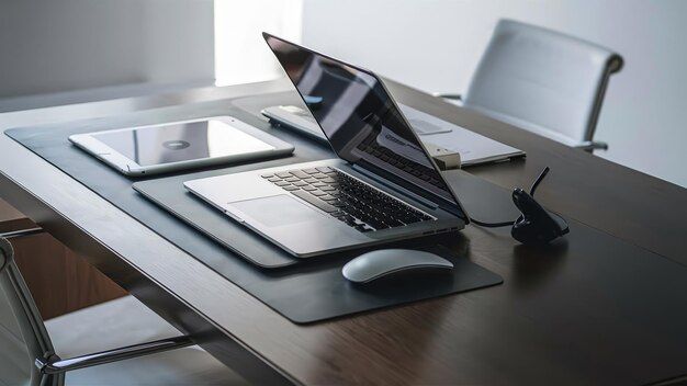 a laptop and mouse on a desk with a mouse and a mouse