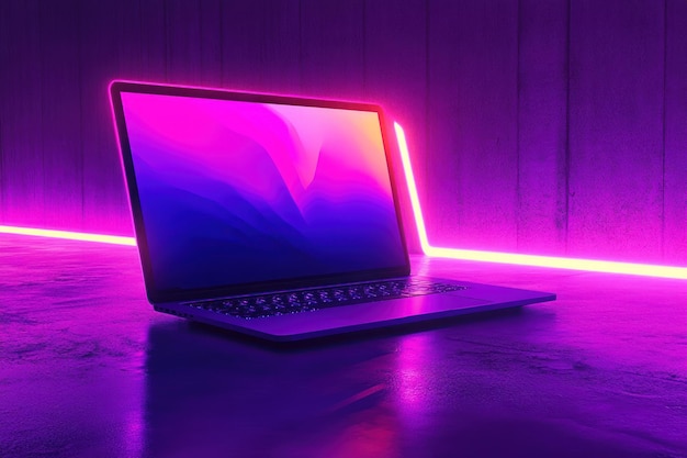 Laptop in Neon Purple Light