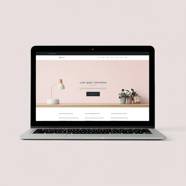 Photo laptop screen mockup with website design template 3d rendering