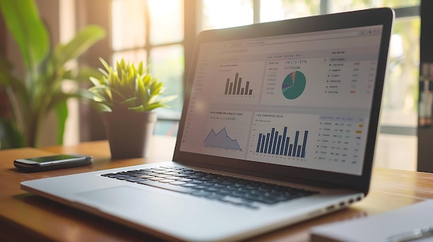 a laptop screen that has a chart that says financial graphs