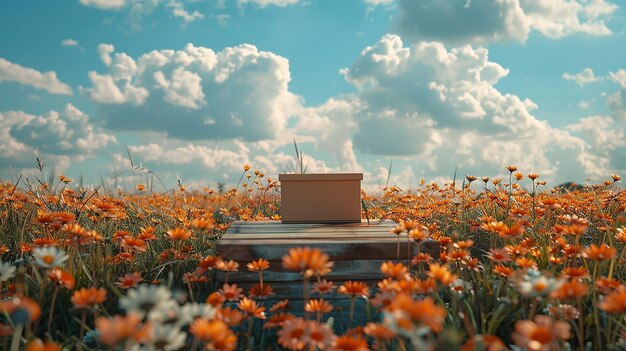 Photo a laptop sits on a table in a field of flowers