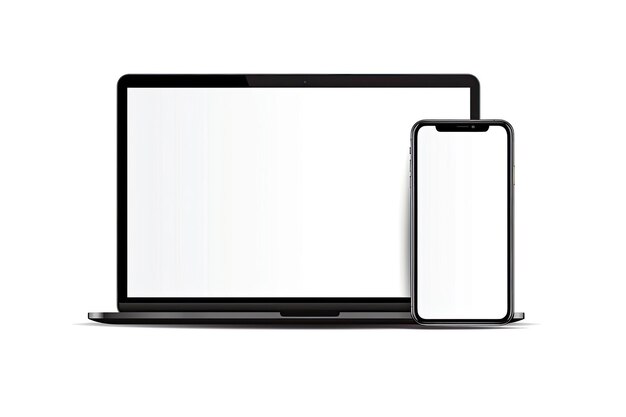 Photo laptop and smartphone mockup white screen display for website banner vector illustration