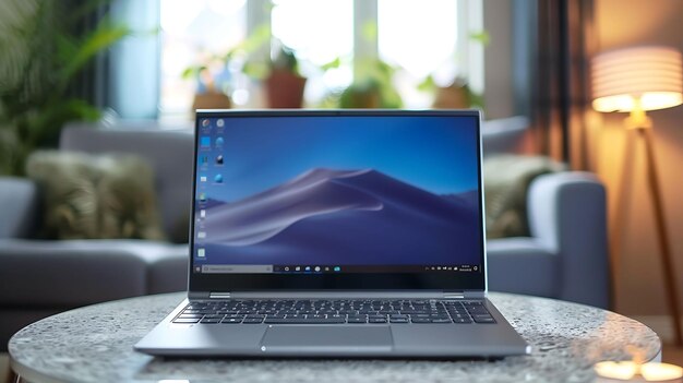 Laptop on table in home interior