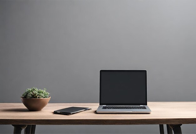 laptop on a table with a gray background Suitable for banner ads 1