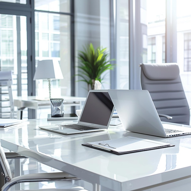 a laptop on a table with a lamp and a lamp