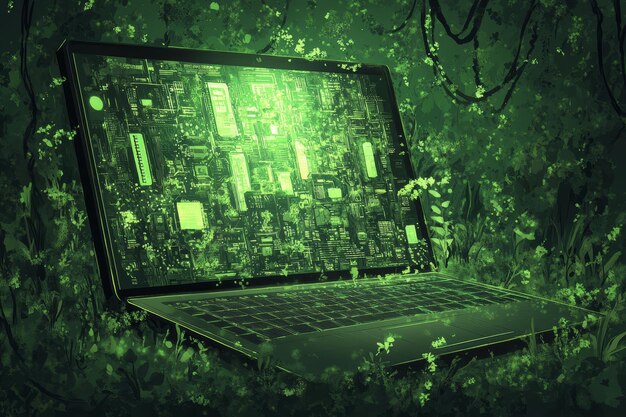 Laptop in a Verdant Embrace