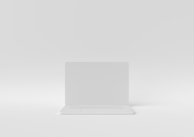 Laptop white color with copy space for your text, Minimal concept 3d render, 3d illustration.