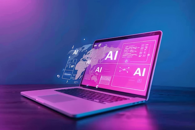 Laptop with AI enhanced interface showcasing advanced artificial intelligence innovative technolo