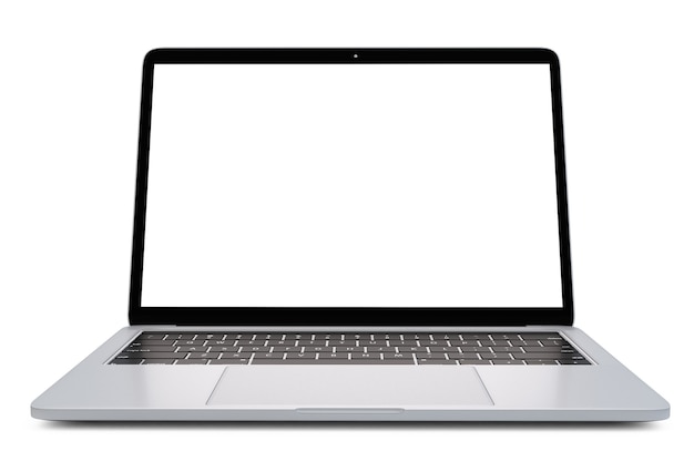 Laptop with blank screen on white background. 3D illustration. Isolated. Contains clipping path