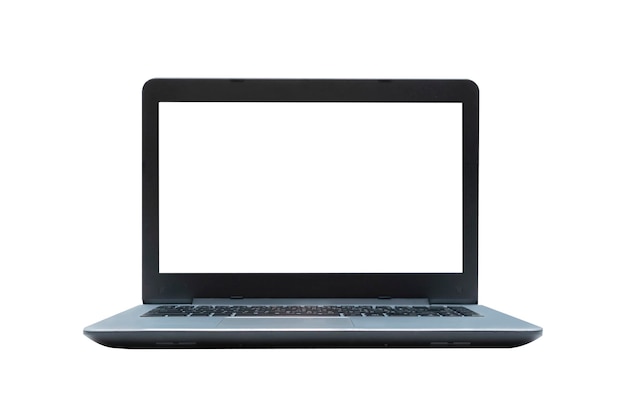 Laptop with a blank white screen isolated on a white background