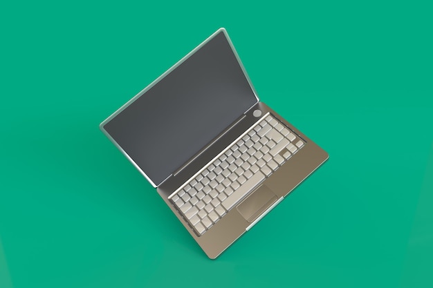 Laptop with Digital Blank Screen Isolated on Green Background 3d Rendering