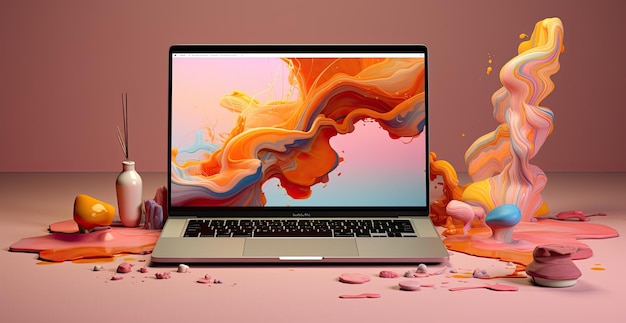 Laptop with Flowing Colorful Abstract Art