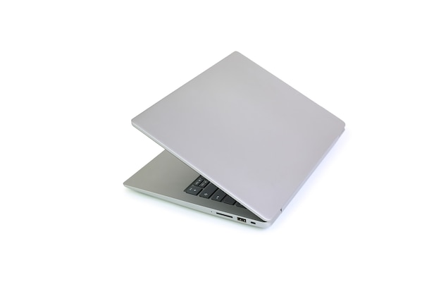 Laptop with fold screen down on white