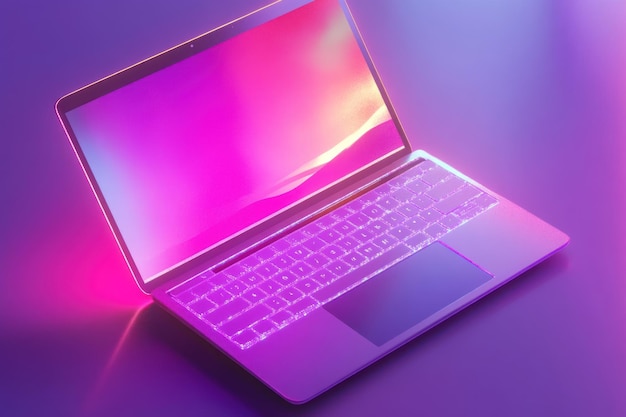 Laptop with glowing keyboard and screen in vibrant colors