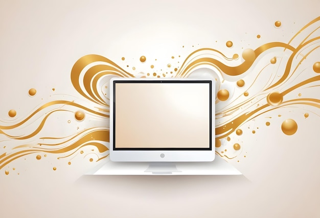 a laptop with a gold swirl on the screen and a brown and orange swirl on the top