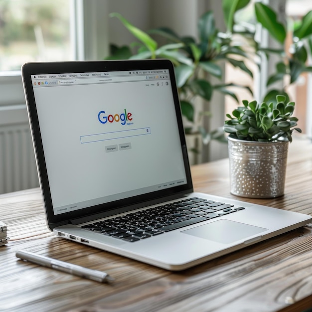 a laptop with the google logo on the screen