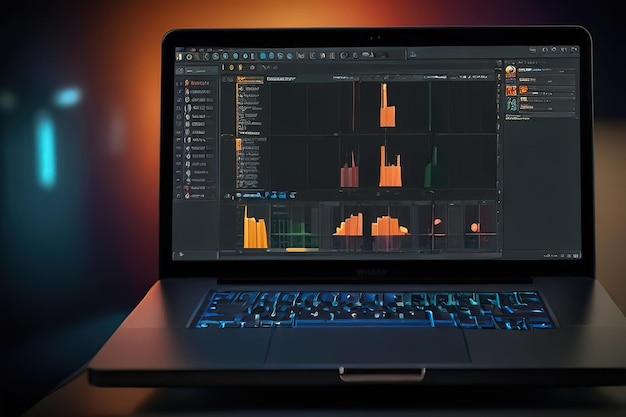 a laptop with a graph of graphs and a graph on the screen