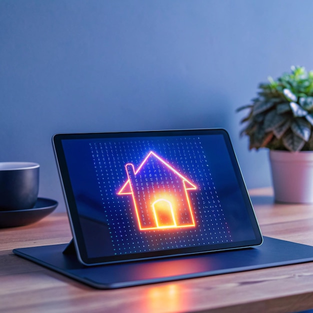 a laptop with a house on the screen that says house on it