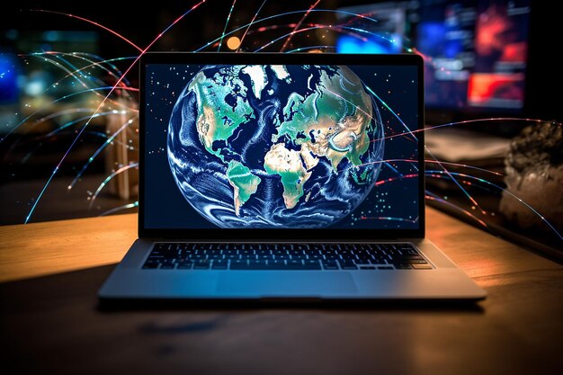 laptop with image of network spreading over the earth honors world internet day