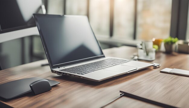 a laptop with a mouse and a mouse on a table