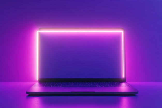 Laptop with Neon Light Frame