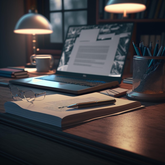 A laptop with a page of a letter on it sits on a desk.