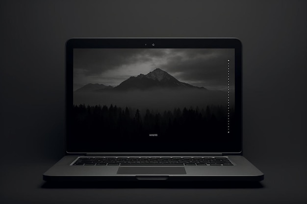 Photo a laptop with a picture of a mountain on the screen.