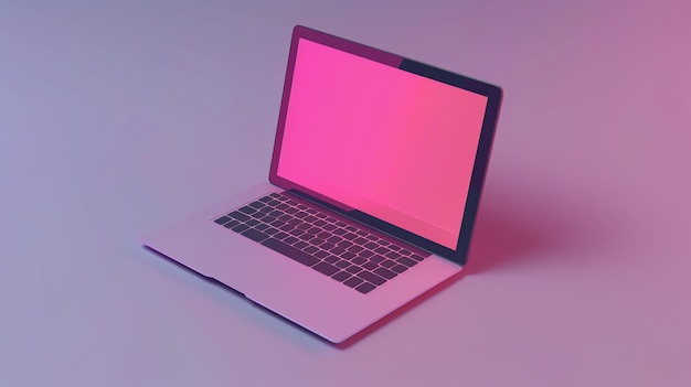 Laptop with a pink gradient screen on a purple background