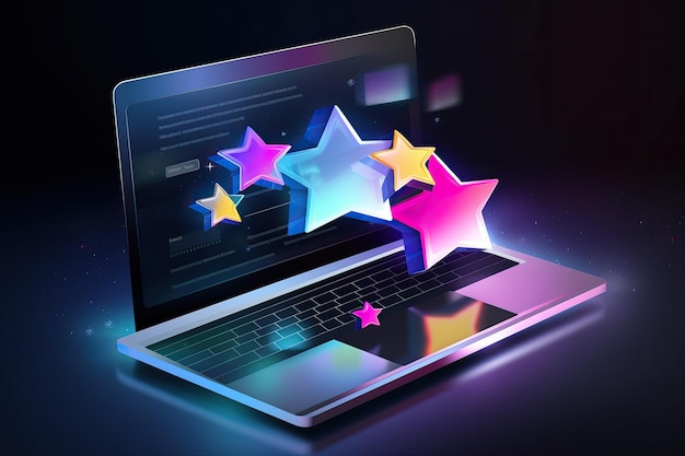 Laptop with review rating Reviews stars with good and bad rate AI generated