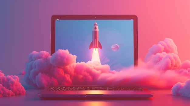 Laptop With Rocket on Screen