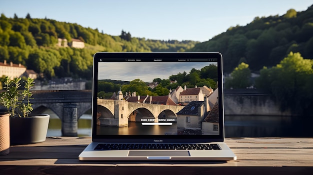 a laptop with the screen showing the time as 3 : 00.