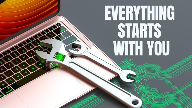 A laptop with a tool on it that says everything is starting with your computer